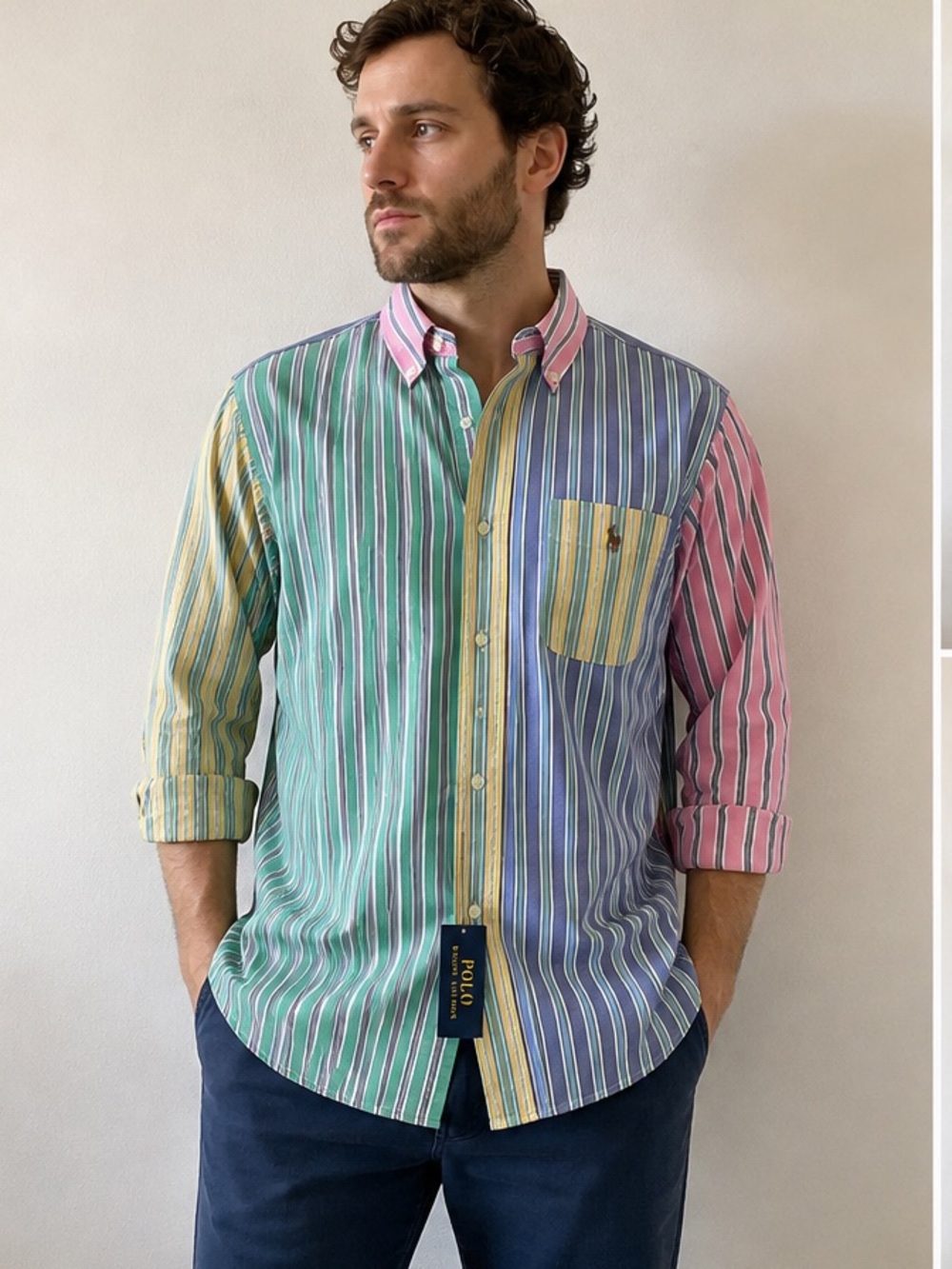 Men’s Polo Ralph Lauren Colorblock Striped Classic Fit Button Down Shirt Sz M